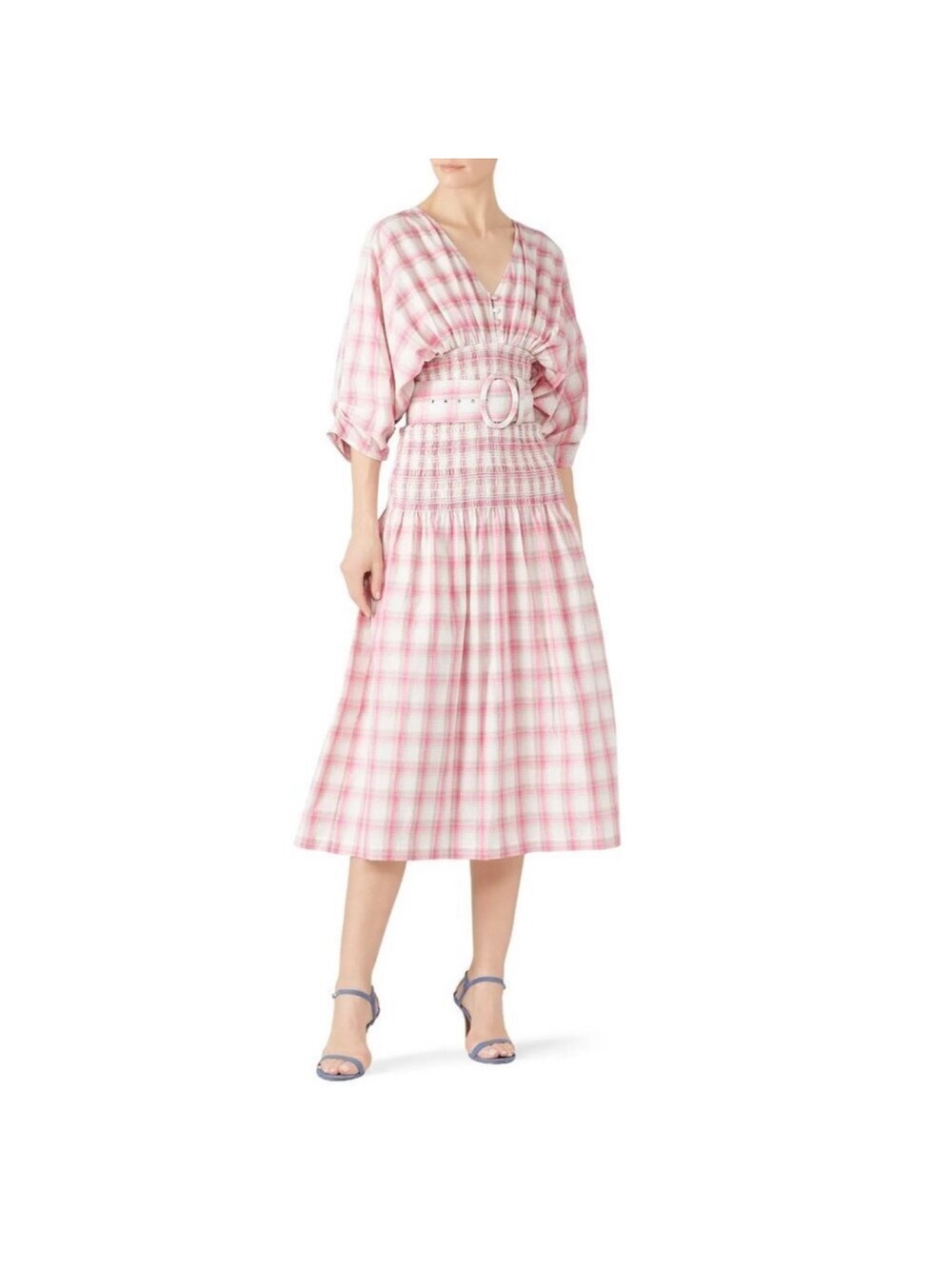 Nicholas Smocked Panel Plaid Dress